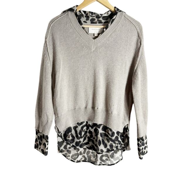 Brochu Walker V-Neck Layered Leopard Wool Cashmere Pullover Sweater Size XS - Picture 4 of 16